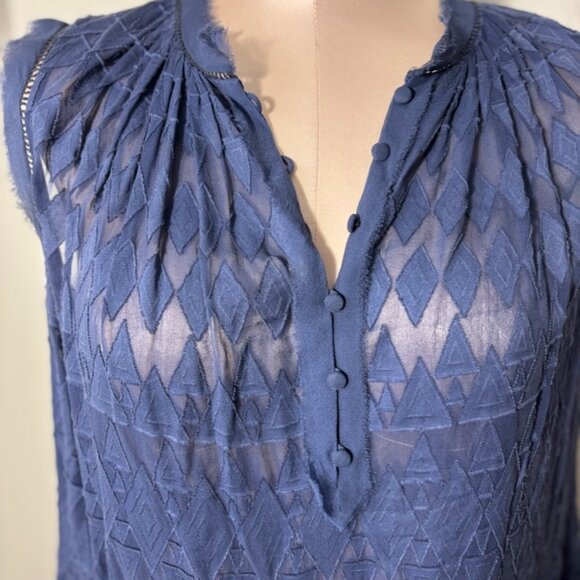 Rebecca Taylor Navy Diamond Embroidered Sheer Blouse Size L - Picture 2 of 11
